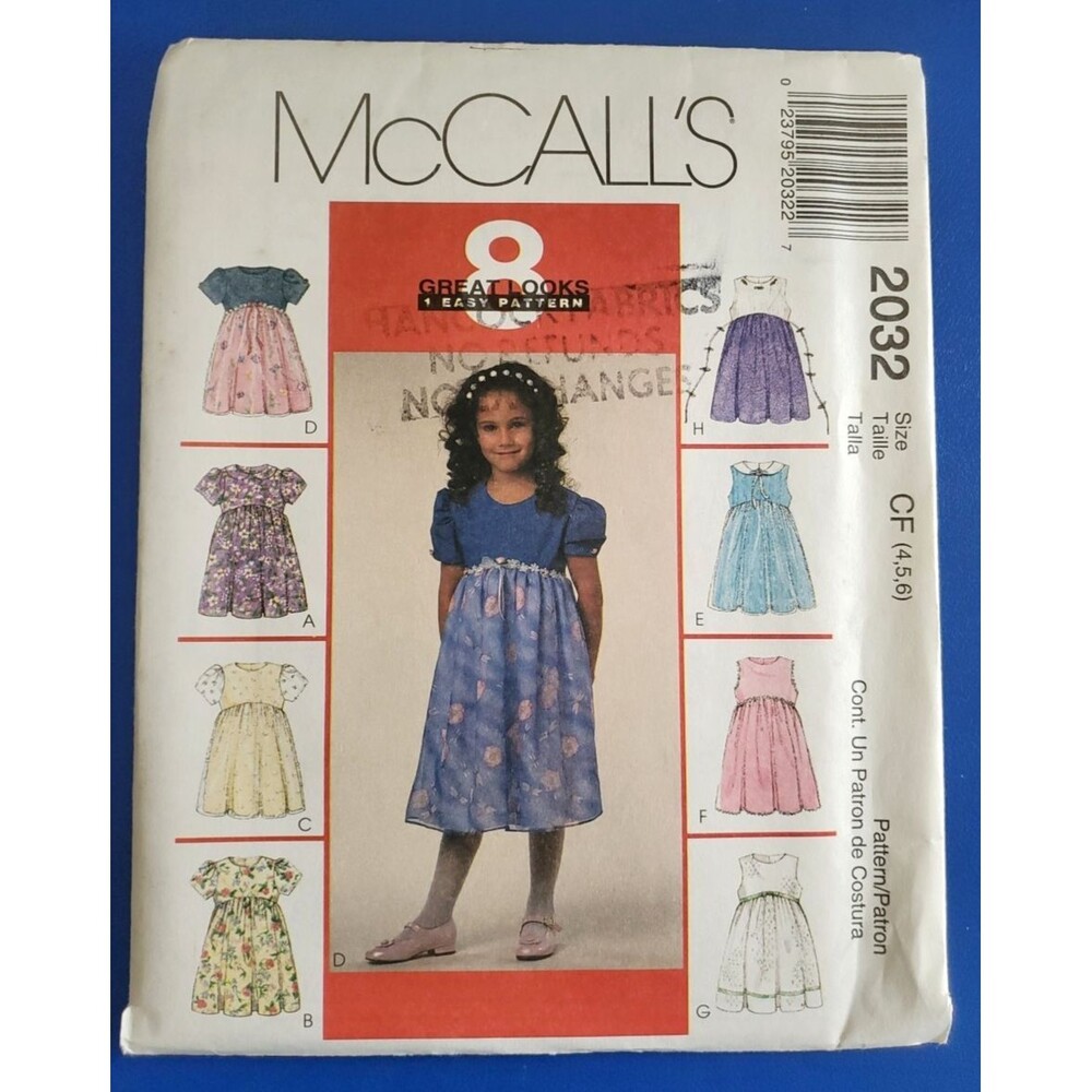 VTG McCalls 2032 Sewing Pattern Girls Dress (8 Great Looks) Size 4-5-6 UNCUT